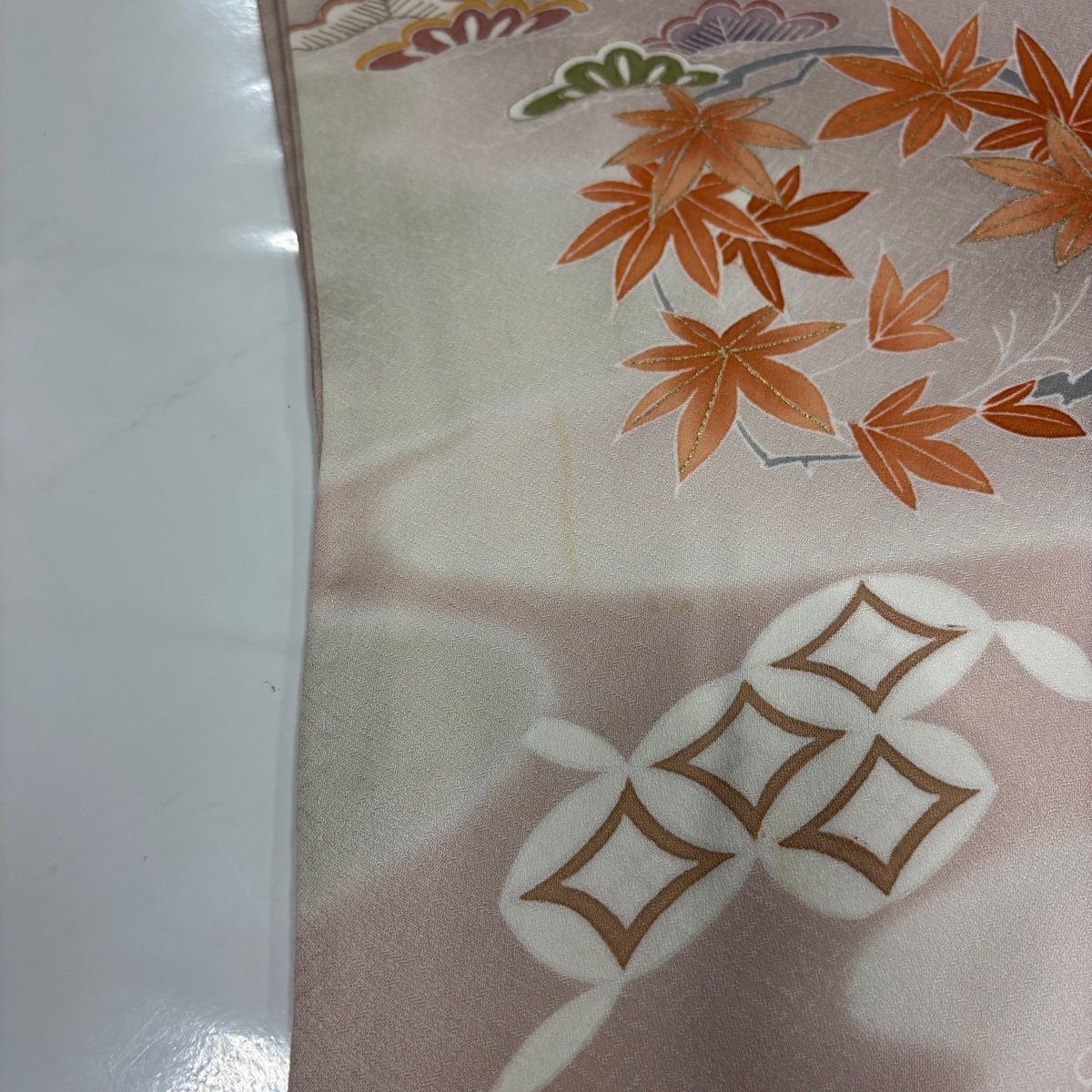 訪問着 身丈165cm 裄丈66.5cm M 袷 花丸文 流水 刺繍 金糸 薄紫 正絹