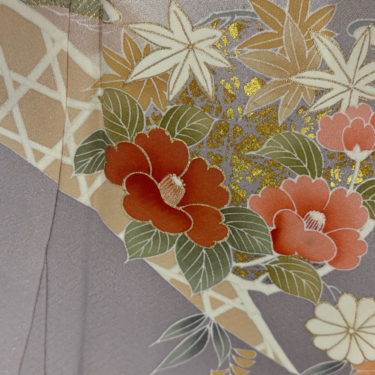 訪問着 身丈165cm 裄丈66.5cm M 袷 花丸文 流水 刺繍 金糸 薄紫 正絹 名品 【中古】 訪問着 身丈165cm 裄丈66.5cm M 袷 花丸文 流水 刺繍 金糸 薄紫 正絹 名品 【中古】