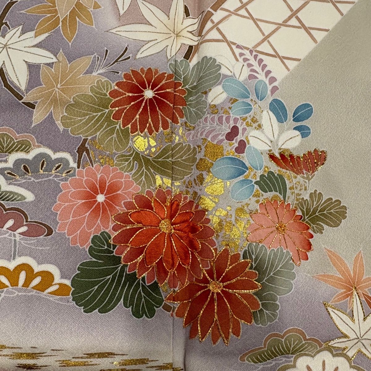 訪問着 身丈165cm 裄丈66.5cm M 袷 花丸文 流水 刺繍 金糸 薄紫 正絹 名品 【中古】 訪問着 身丈165cm 裄丈66.5cm M 袷 花丸文 流水 刺繍 金糸 薄紫 正絹 名品 【中古】