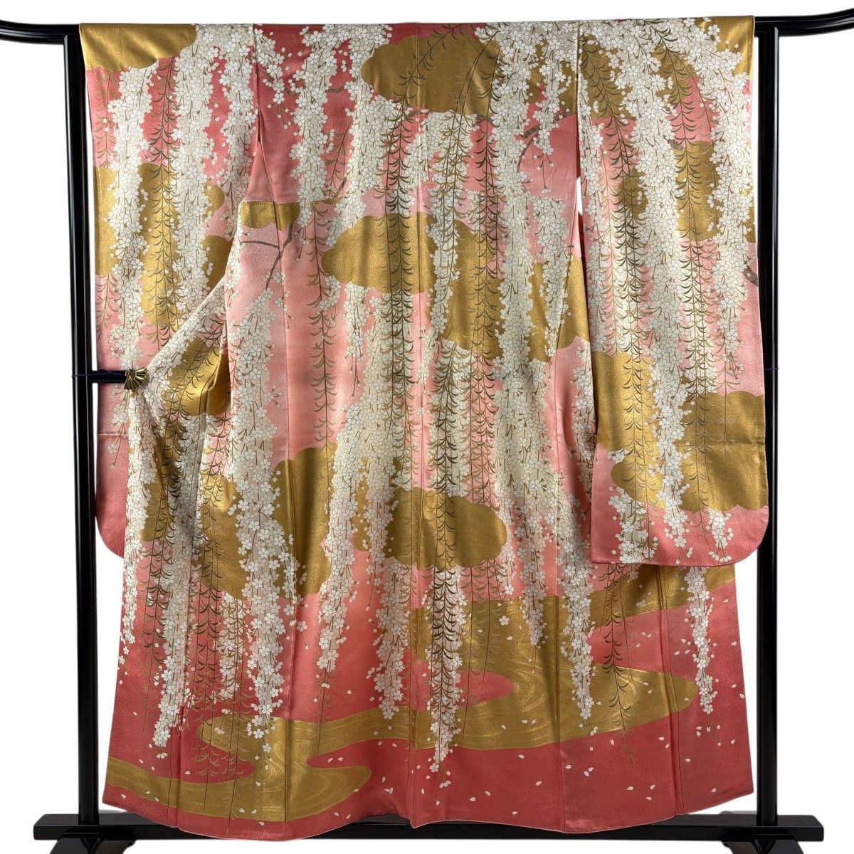 【美品】 振袖 身丈155.5cm 裄丈63cm S 袷 桜 雲文 金彩 ピンク 正絹 名品 【中古】