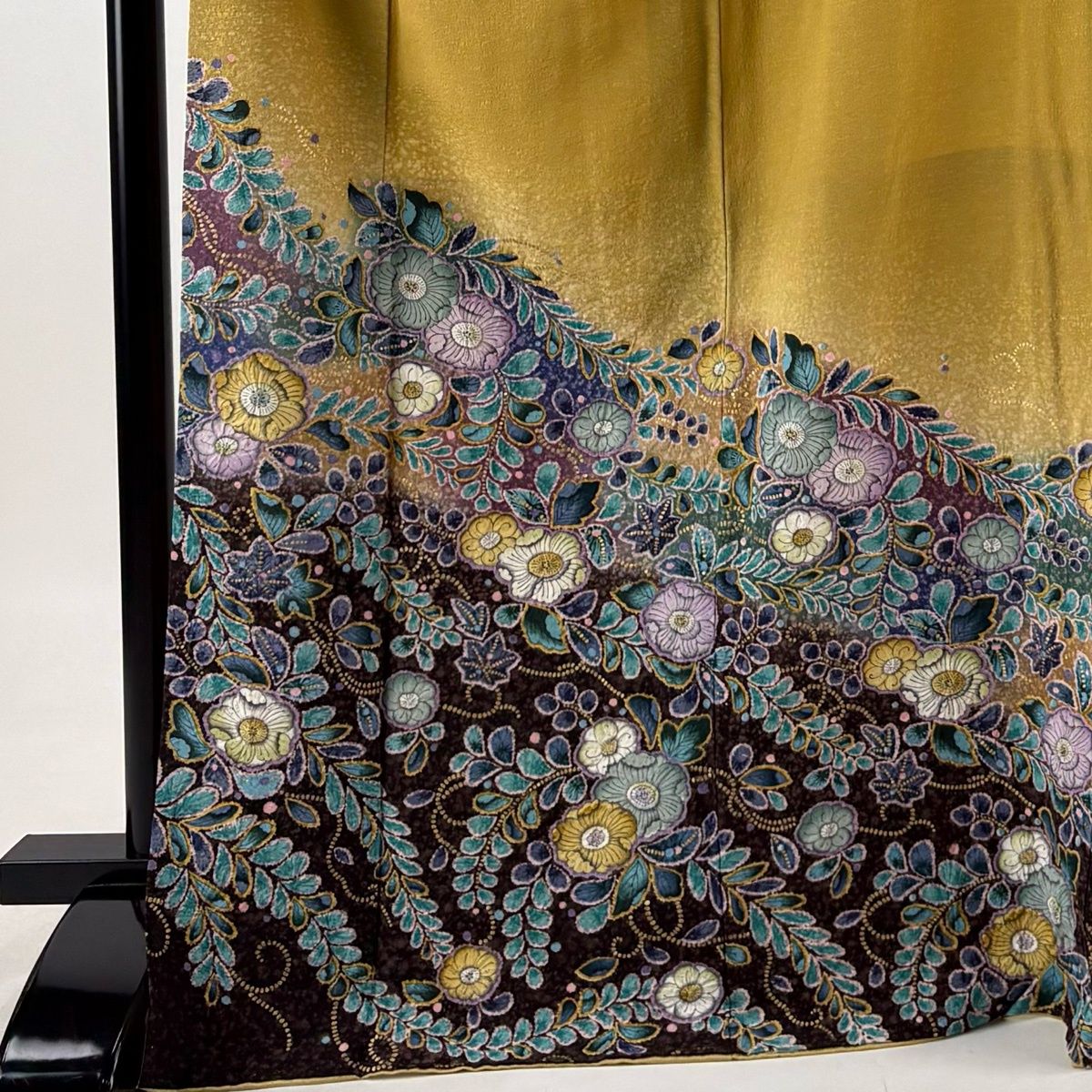 訪問着 身丈170cm 裄丈68cm L 袷 落款 辻が花 金彩 染め分け 山吹色 正絹 名品 【中古】