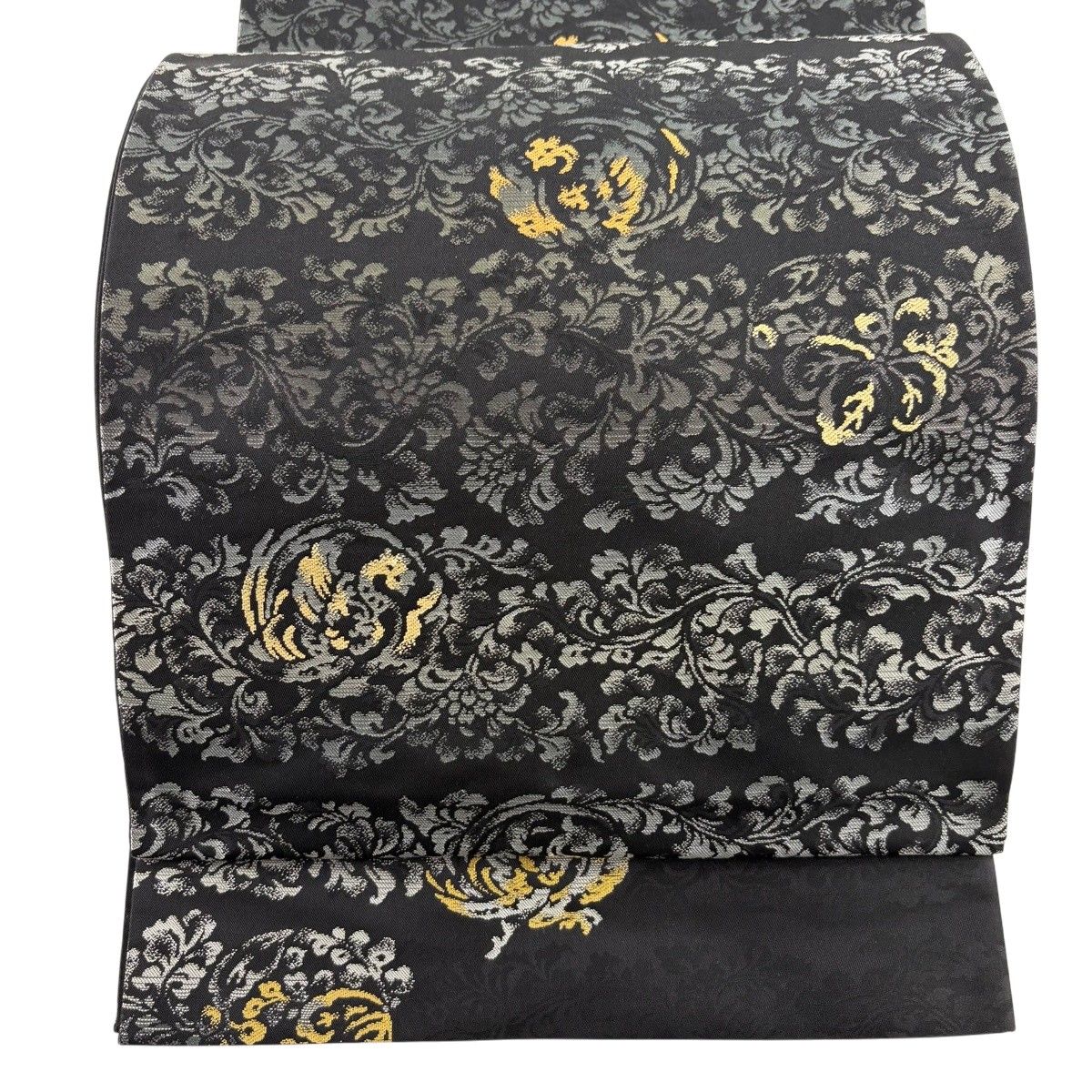 袋帯 名品 鳳凰 花唐草 黒 六通 正絹 【中古】