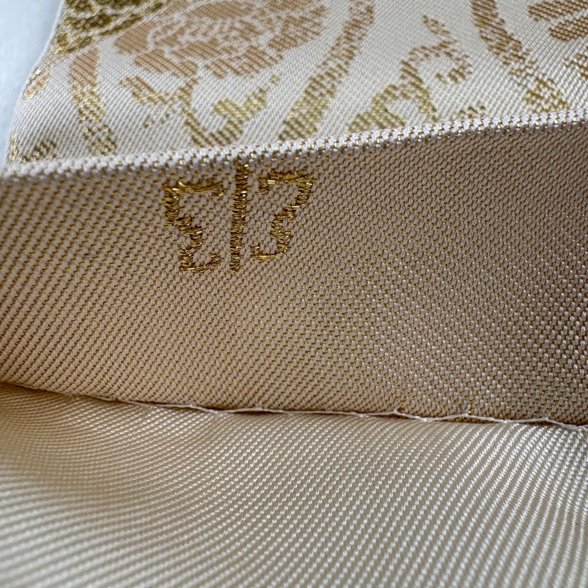 【美品】 袋帯 名品 川島織物 落款 本袋 関西仕立て 浮線綾文 華文 金銀糸 箔 ベージュ 六通 正絹 【中古】
