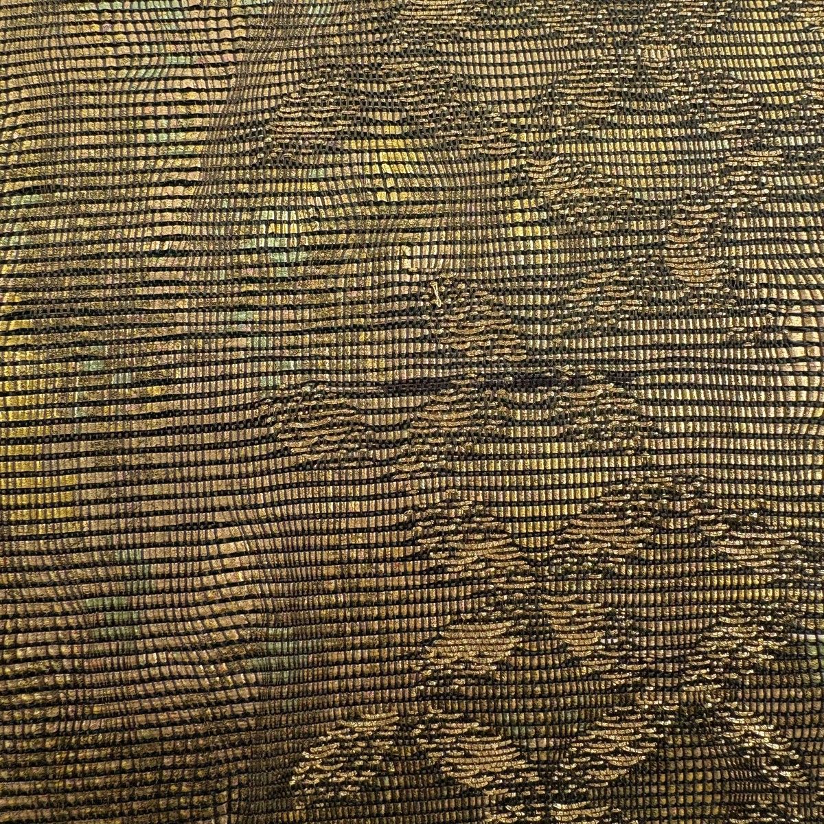 【美品】 袋帯 名品 七宝 金糸 箔 茶緑色 六通 正絹 【中古】