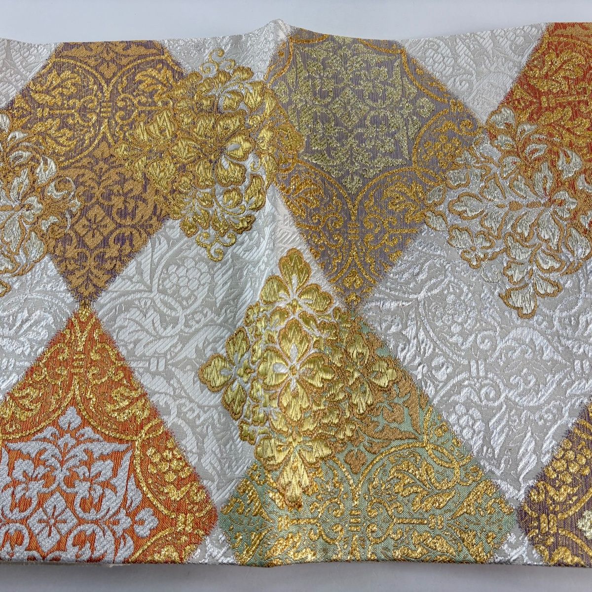袋帯 名品 花菱 葡萄 金銀糸 箔 灰白 六通 正絹 【中古】