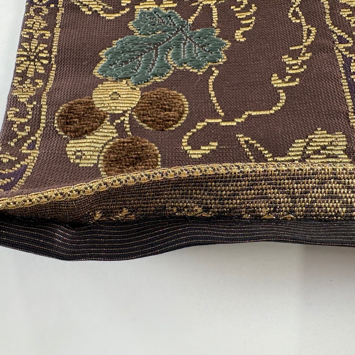 【美品】 袋帯 名品 葡萄 菱格子 輪奈織 金糸 濃紫 六通 正絹 【中古】