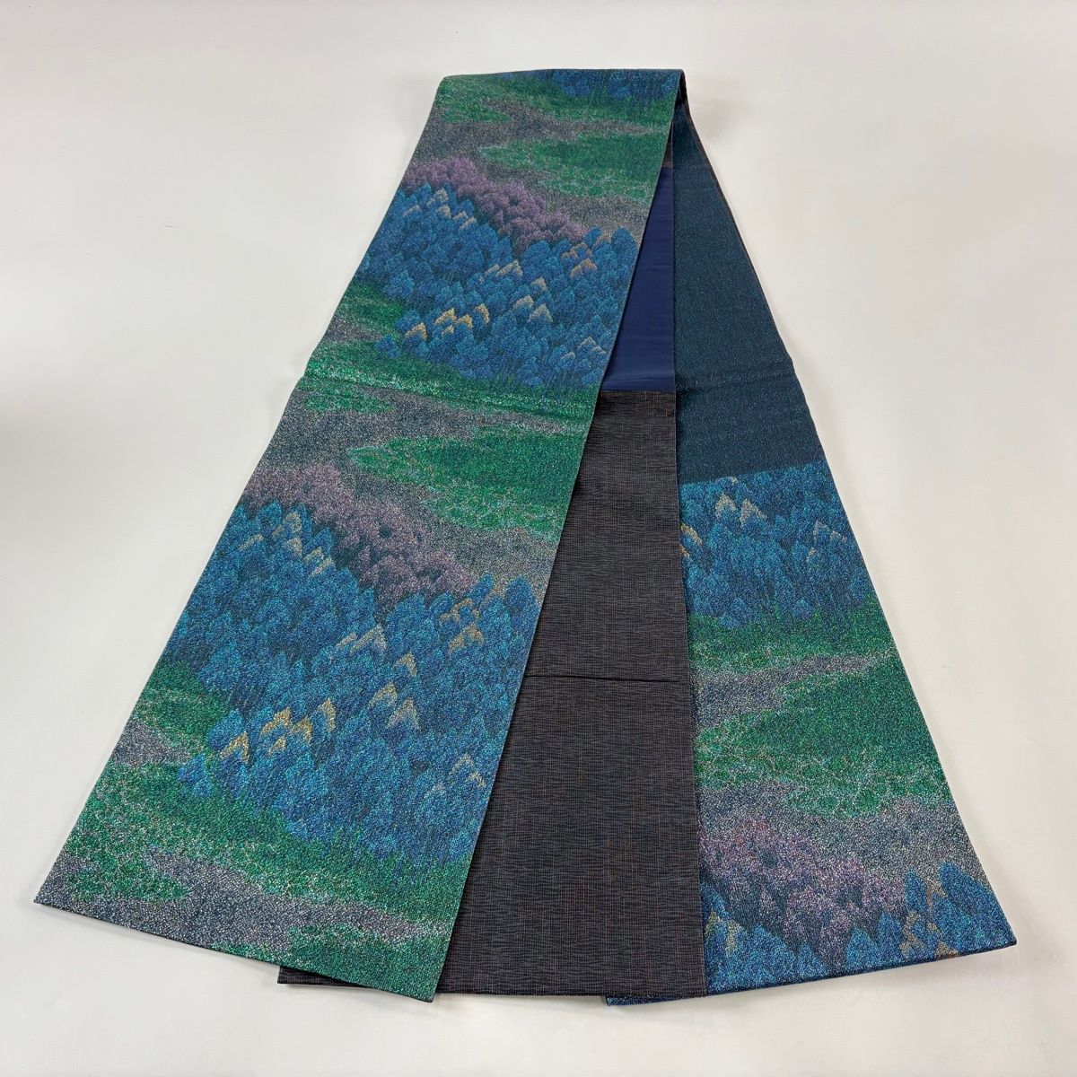 袋帯 名品 樹木 箔 青 六通 正絹 【中古】 袋帯 名品 樹木 箔 青 六通 正絹 【中古】
