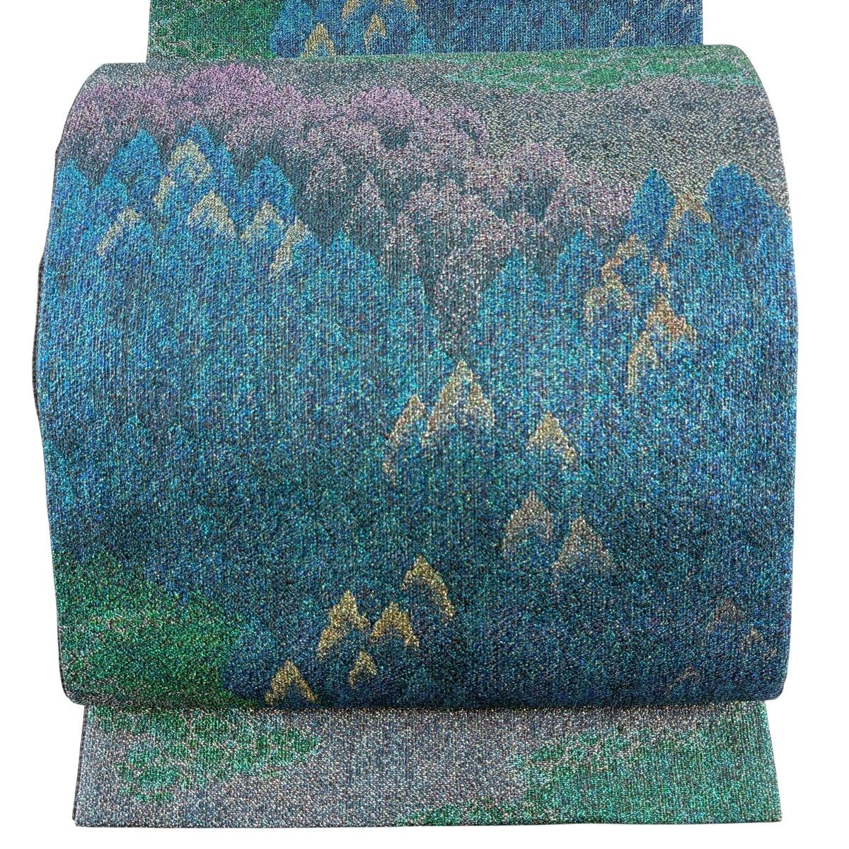 袋帯 名品 樹木 箔 青 六通 正絹 【中古】