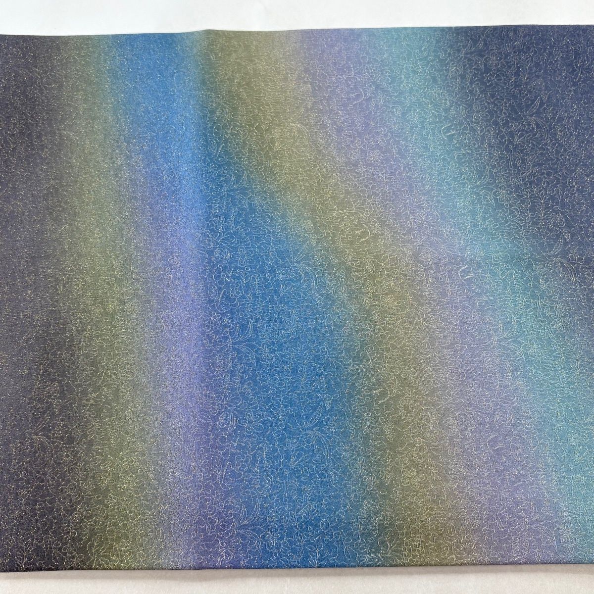 【美品】 袋帯 逸品 久保田一竹工房 落款 辻が花 霞 金糸 ぼかし 青灰色 お太鼓柄 正絹 【中古】
