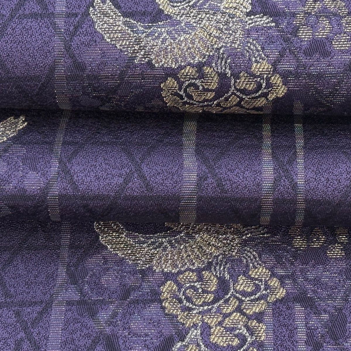 【美品】 袋帯 逸品 落款 前田仁仙 花鳥 籠目 金銀糸 紫 全通 正絹 【中古】