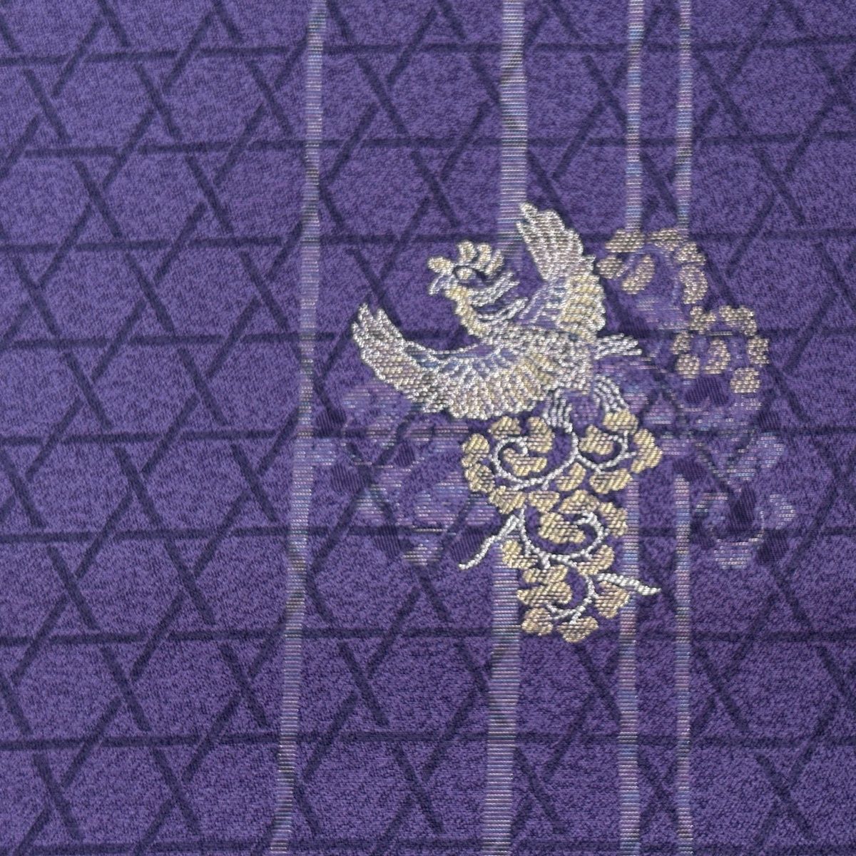 【美品】 袋帯 逸品 落款 前田仁仙 花鳥 籠目 金銀糸 紫 全通 正絹 【中古】