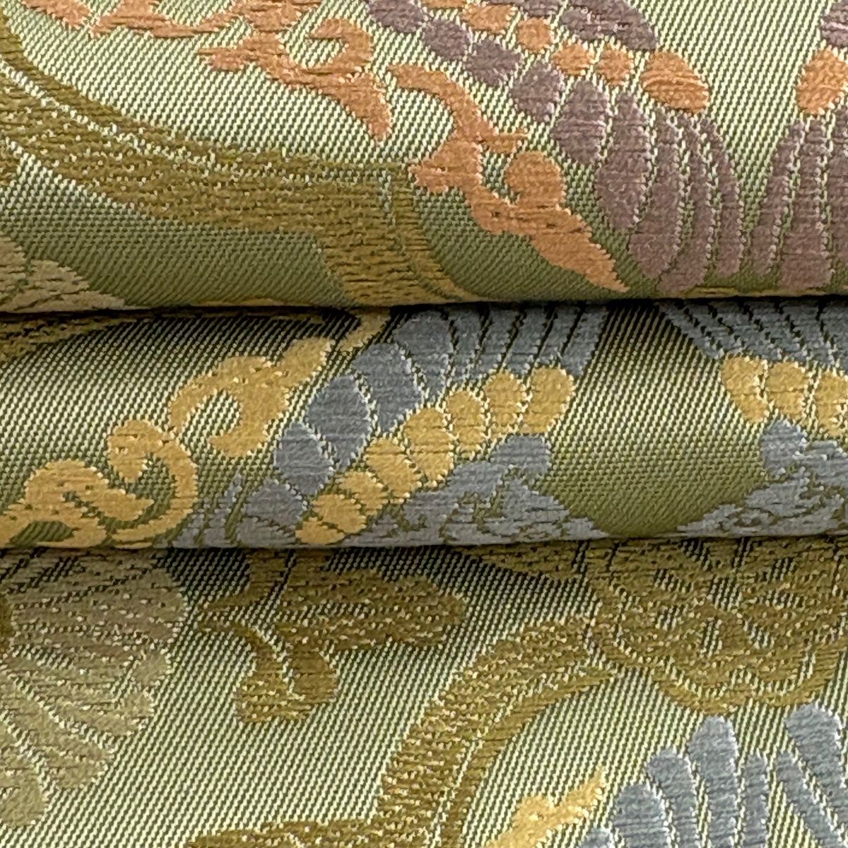 【美品】 袋帯 逸品 落款 北尾織物 有職錦 華文 向かい鳥 唐織 灰緑 全通 正絹 【中古】 【美品】 袋帯 逸品 落款 北尾織物 有職錦 華文 向かい鳥 唐織 灰緑 全通 正絹 【中古】