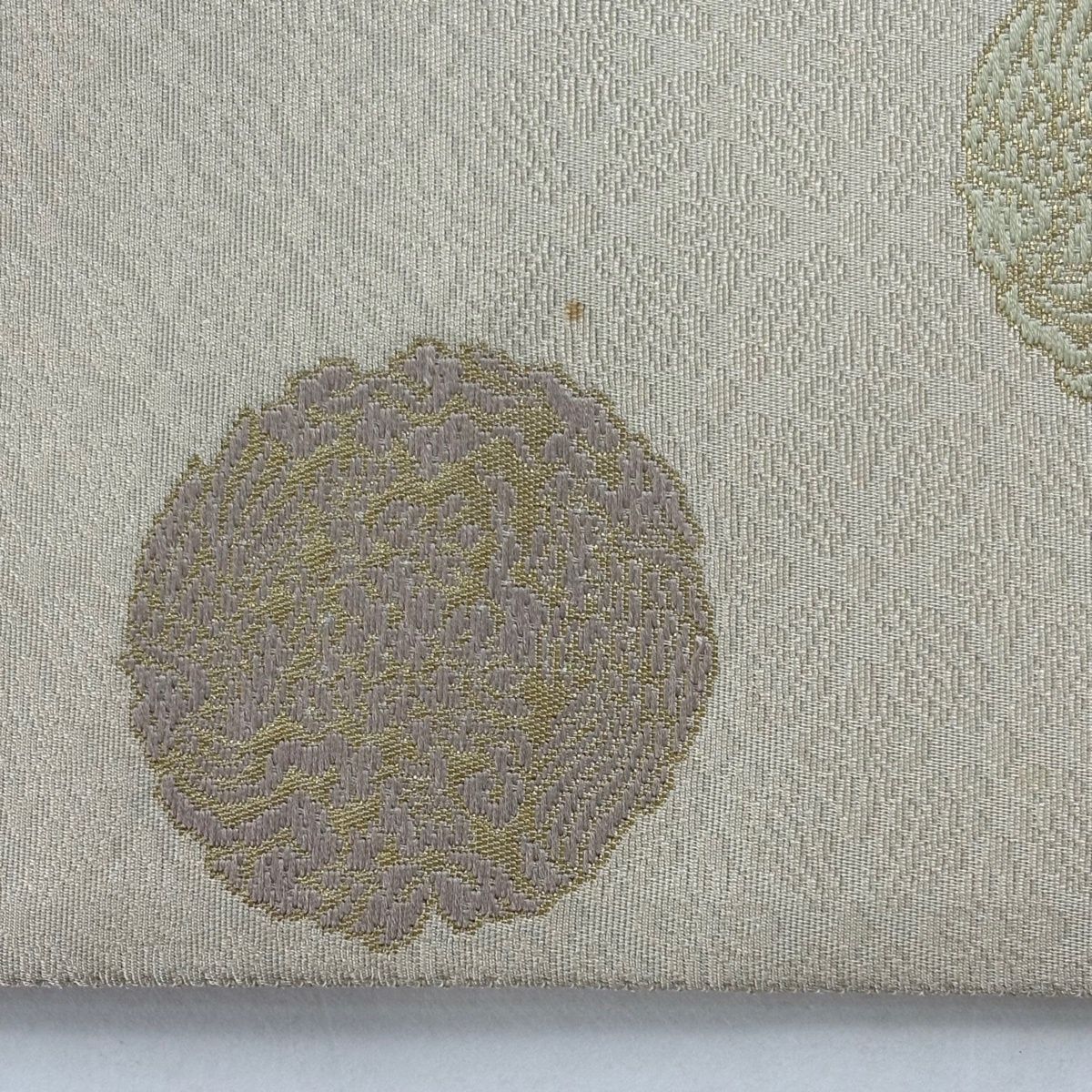袋帯 逸品 草木染 丸文 七宝 箔 クリーム 六通 正絹 【中古】