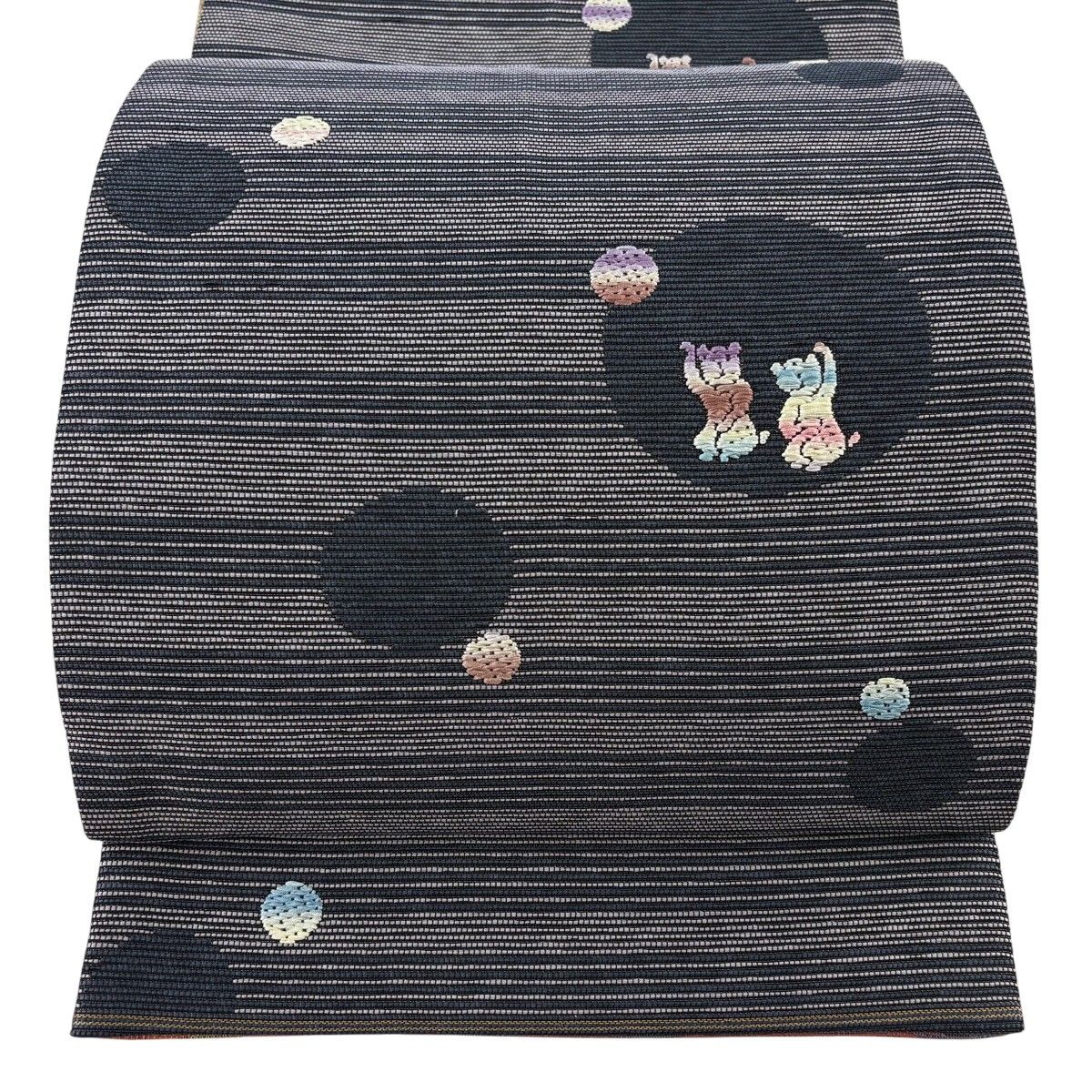 袋帯 逸品 動物 縞 金糸 墨色 全通 正絹 【中古】