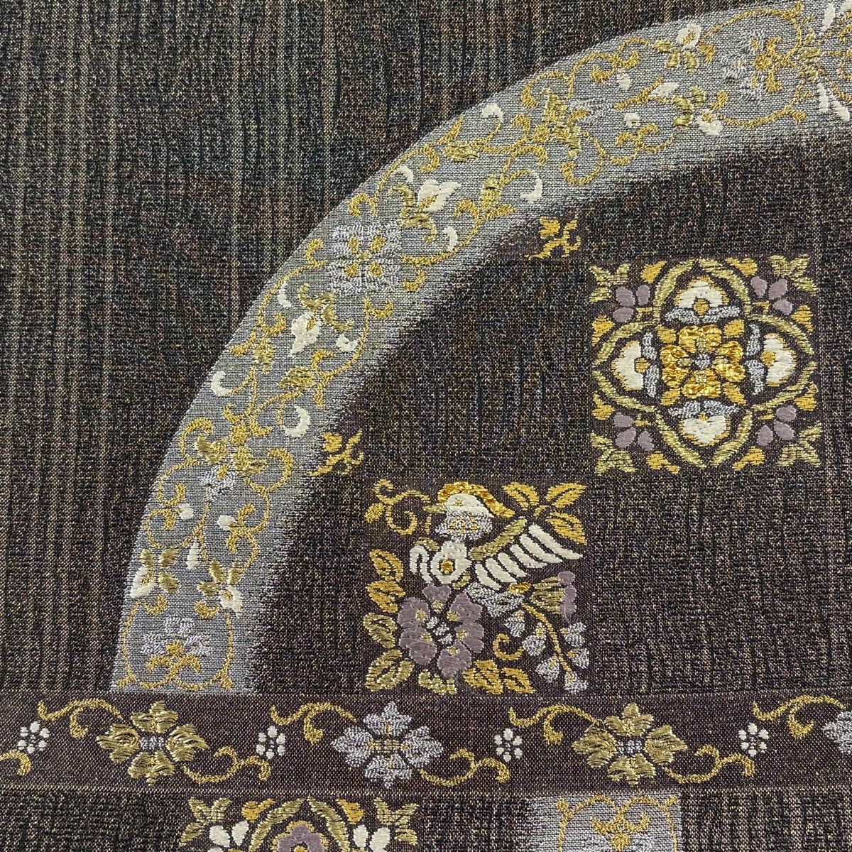 【美品】 袋帯 逸品 誉田屋源兵衛 落款 草花 花唐草 金銀糸 箔 金茶 全通 正絹 【中古】