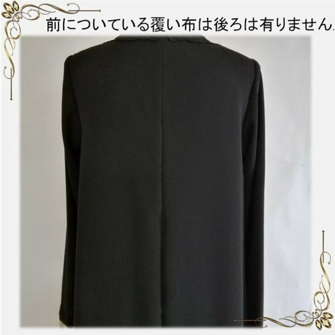 【日本製・M】漆黒ブラックフォーマルワンピース｜前開き・ゆったり・体型カバー・礼服 135801-M