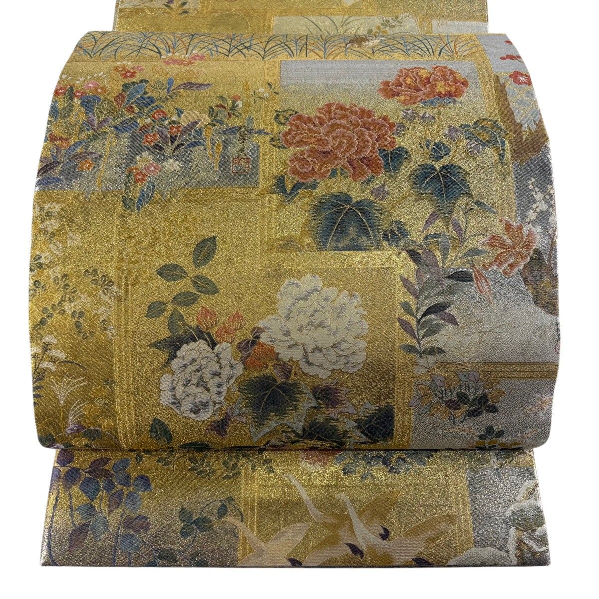 【美品】 袋帯 逸品 リバーシブル 手先四通り 金色 お太鼓柄 正絹 【中古】