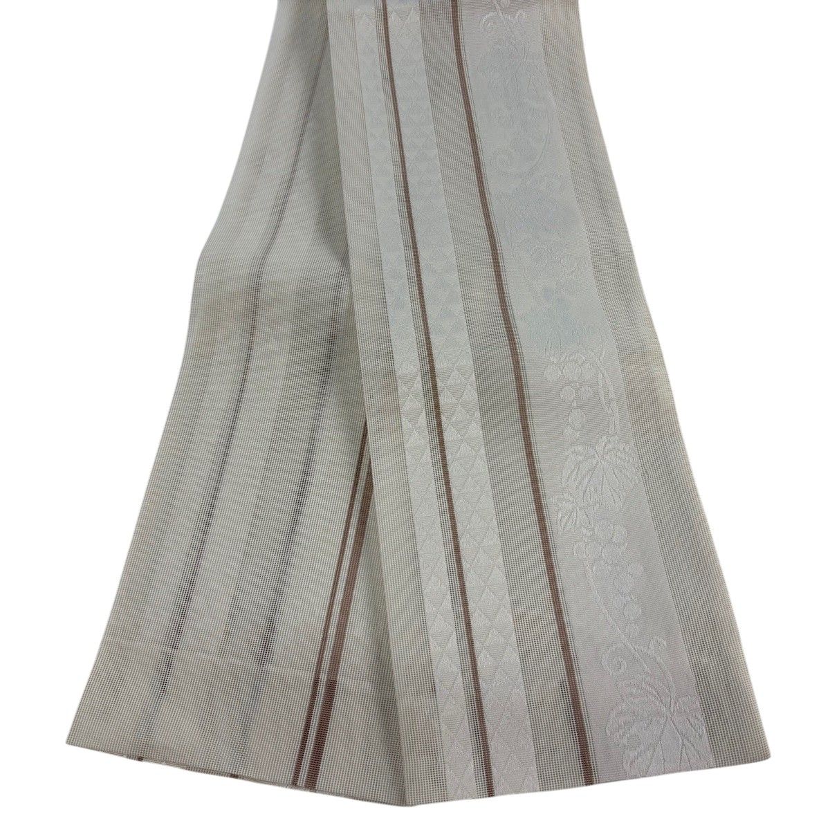 半幅帯 名品 葡萄 鱗 クリーム 正絹 【中古】