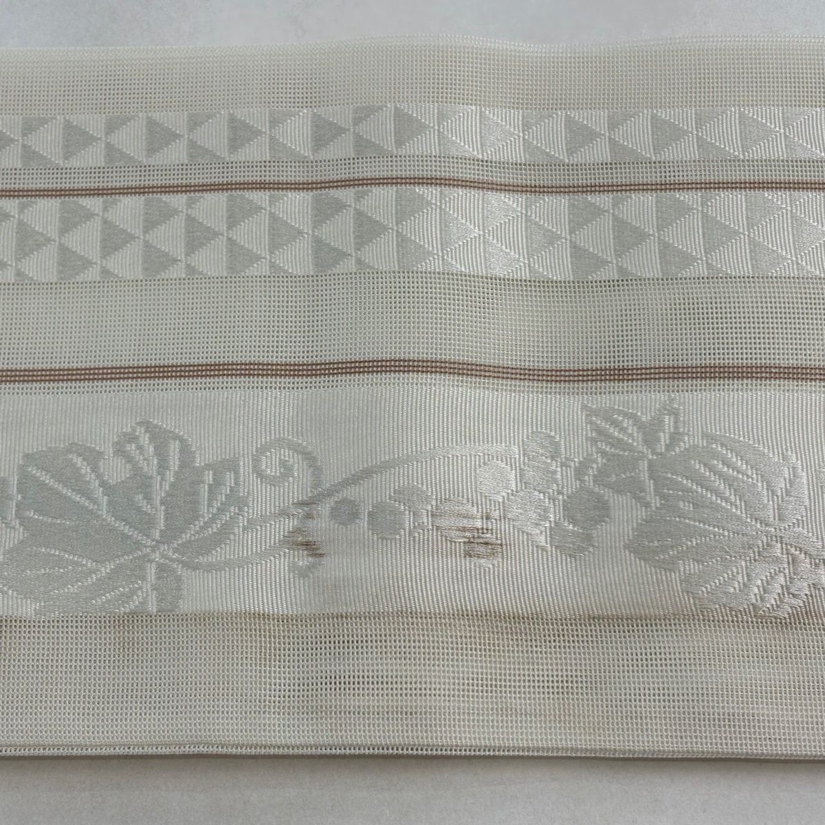 半幅帯 名品 葡萄 鱗 クリーム 正絹 【中古】