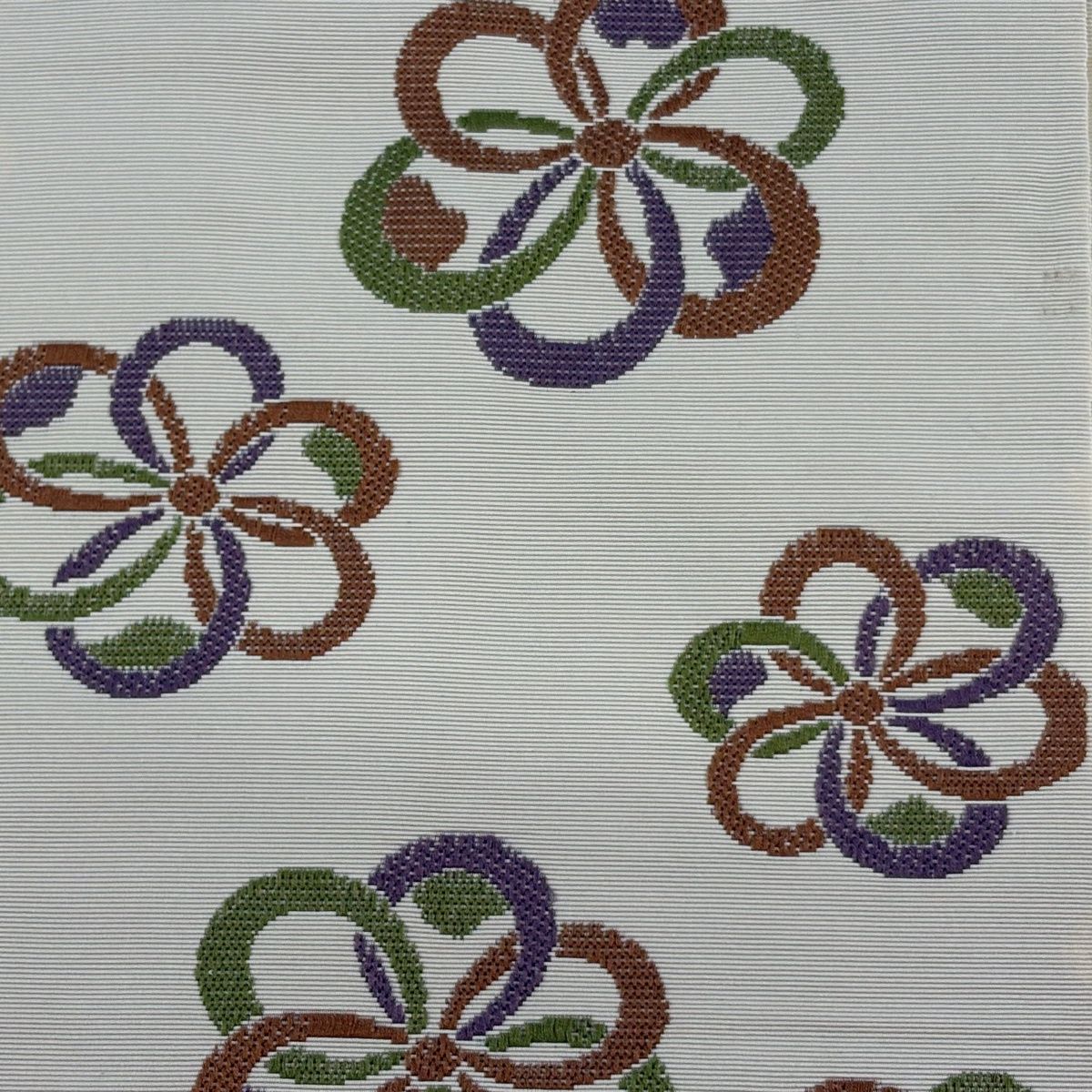 【美品】半幅帯 名品 博多織 証紙 花 クリーム 正絹 【中古】 【美品】半幅帯 名品 博多織 証紙 花 クリーム 正絹 【中古】