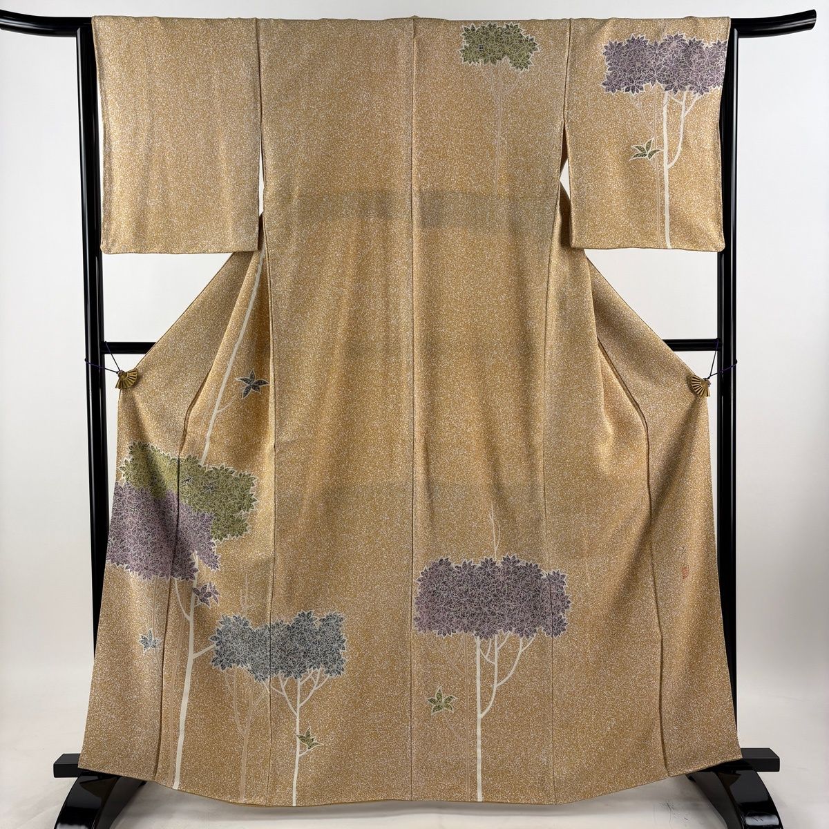 【美品】 訪問着 身丈164cm 裄丈64cm M 袷 袋帯セット 落款 枝花 刺繍 金彩 山吹茶色 正絹 秀品 【中古】 【美品】 訪問着 身丈164cm 裄丈64cm M 袷 袋帯セット 落款 枝花 刺繍 金彩 山吹茶色 正絹 秀品 【中古】