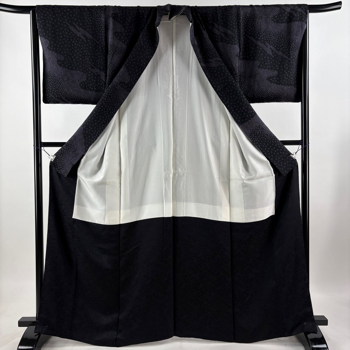 【美品】 訪問着 身丈165cm 裄丈63.5cm S 袷 袋帯セット 流水 幾何学模様 墨色 正絹 秀品 【中古】