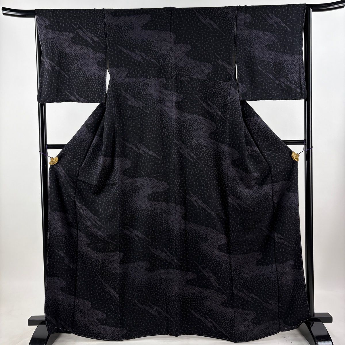 【美品】 訪問着 身丈165cm 裄丈63.5cm S 袷 袋帯セット 流水 幾何学模様 墨色 正絹 秀品 【中古】