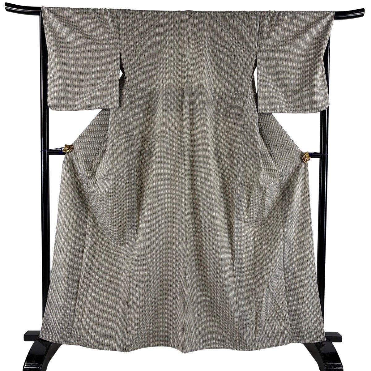 紬 身丈164cm 裄丈67.5cm L 単衣 幾何学 灰茶 正絹 逸品 【中古】