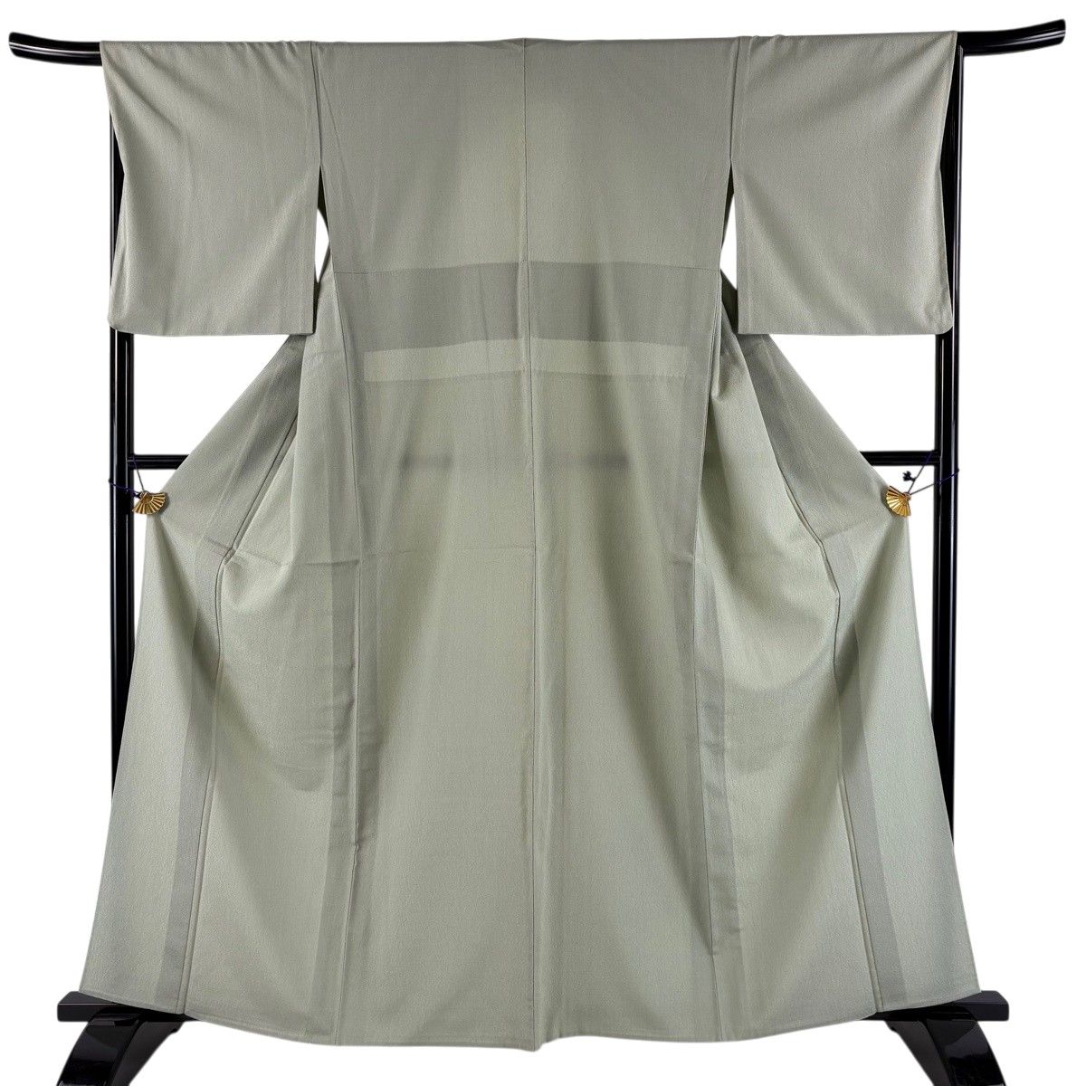 紬 身丈162cm 裄丈67cm M 単衣 証紙 薄緑 正絹 逸品 【中古】