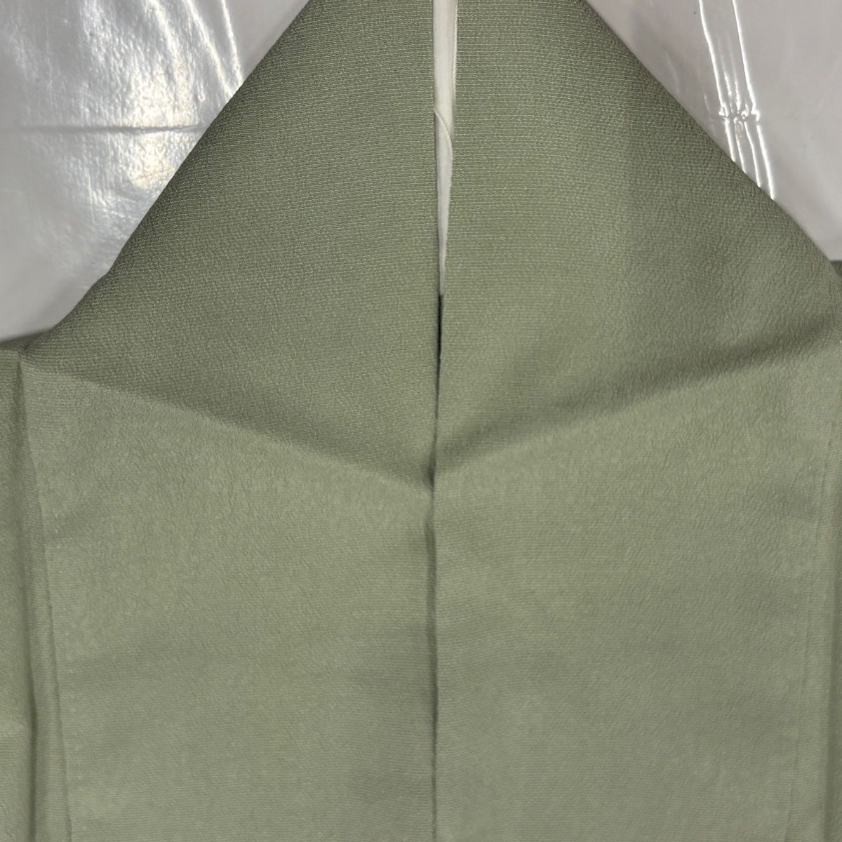 紬 身丈162cm 裄丈67cm M 単衣 証紙 薄緑 正絹 逸品 【中古】