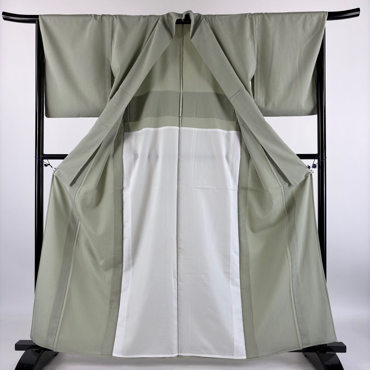 紬 身丈162cm 裄丈67cm M 単衣 証紙 薄緑 正絹 逸品 【中古】
