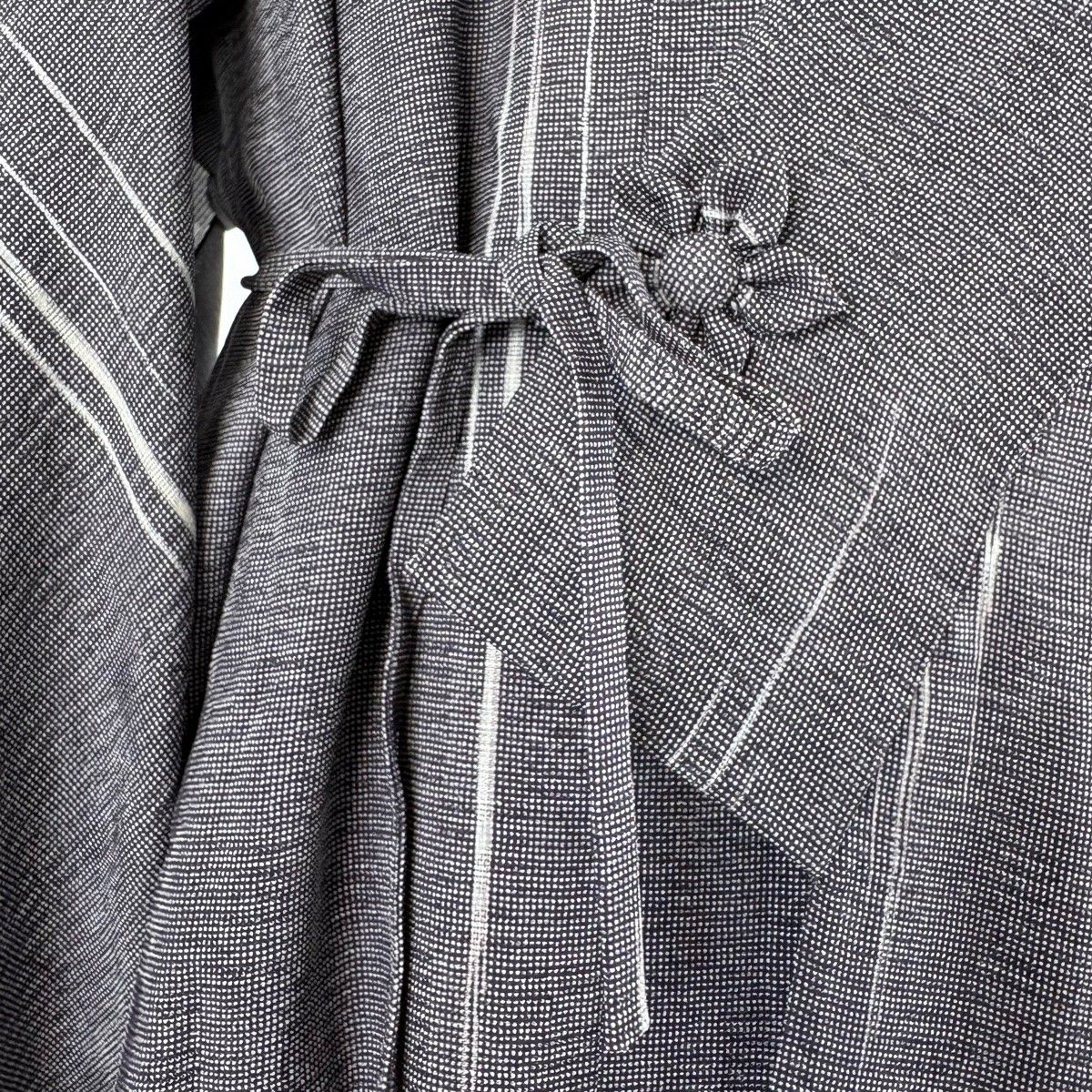 【美品】 道中着 身丈101cm 裄丈69cm L 和装コート 着物衿 縞 灰紫 正絹 逸品 【中古】