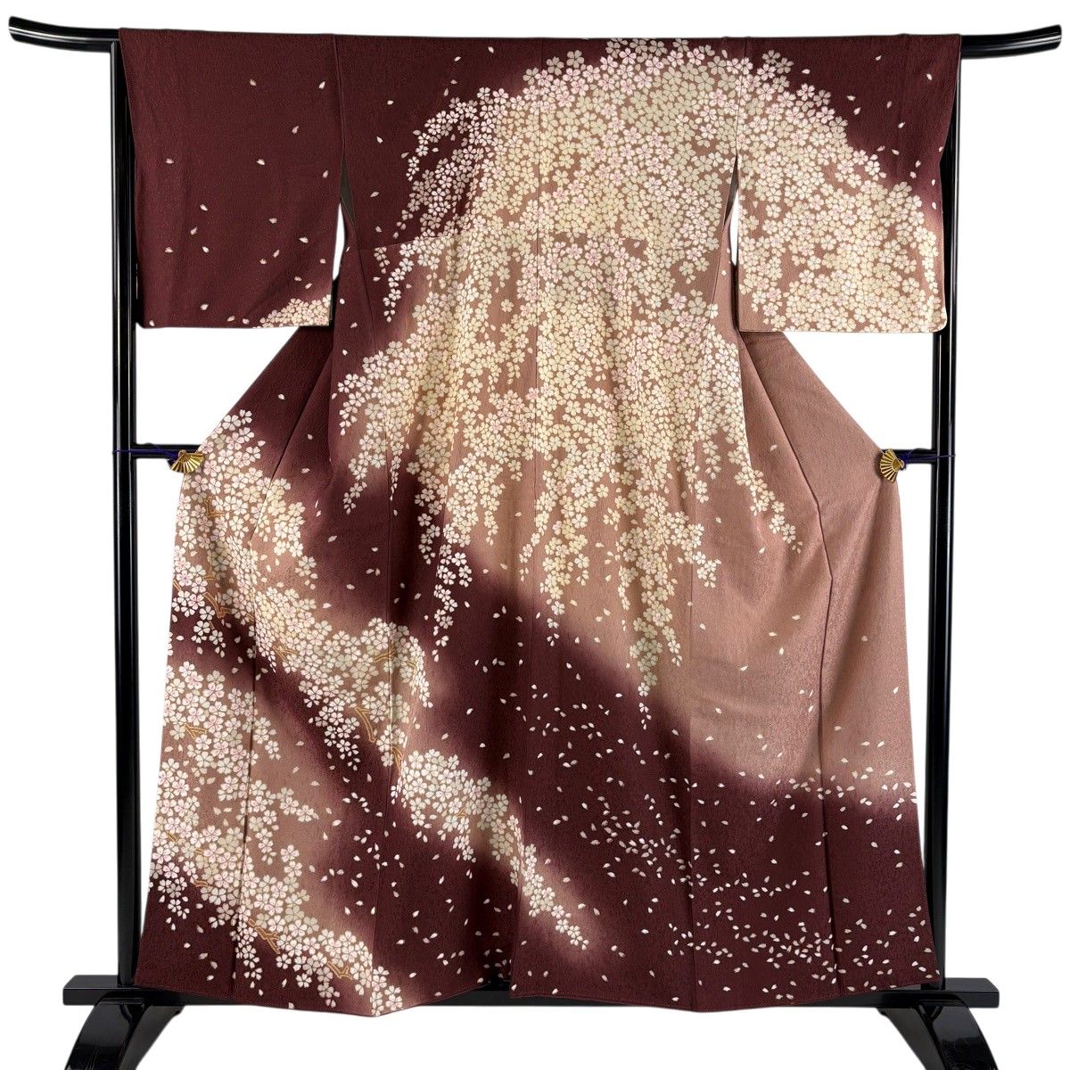 【美品】 訪問着 身丈158.5cm 裄丈67.5cm L 袷 ほていや 桜 地紋 ぼかし 小豆色 正絹 名品 【中古】