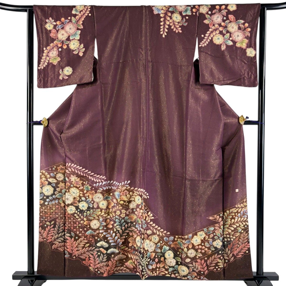美品】 訪問着 身丈159cm 裄丈63cm S 袷 落款 辻が花 金通し 茶紫 正絹
