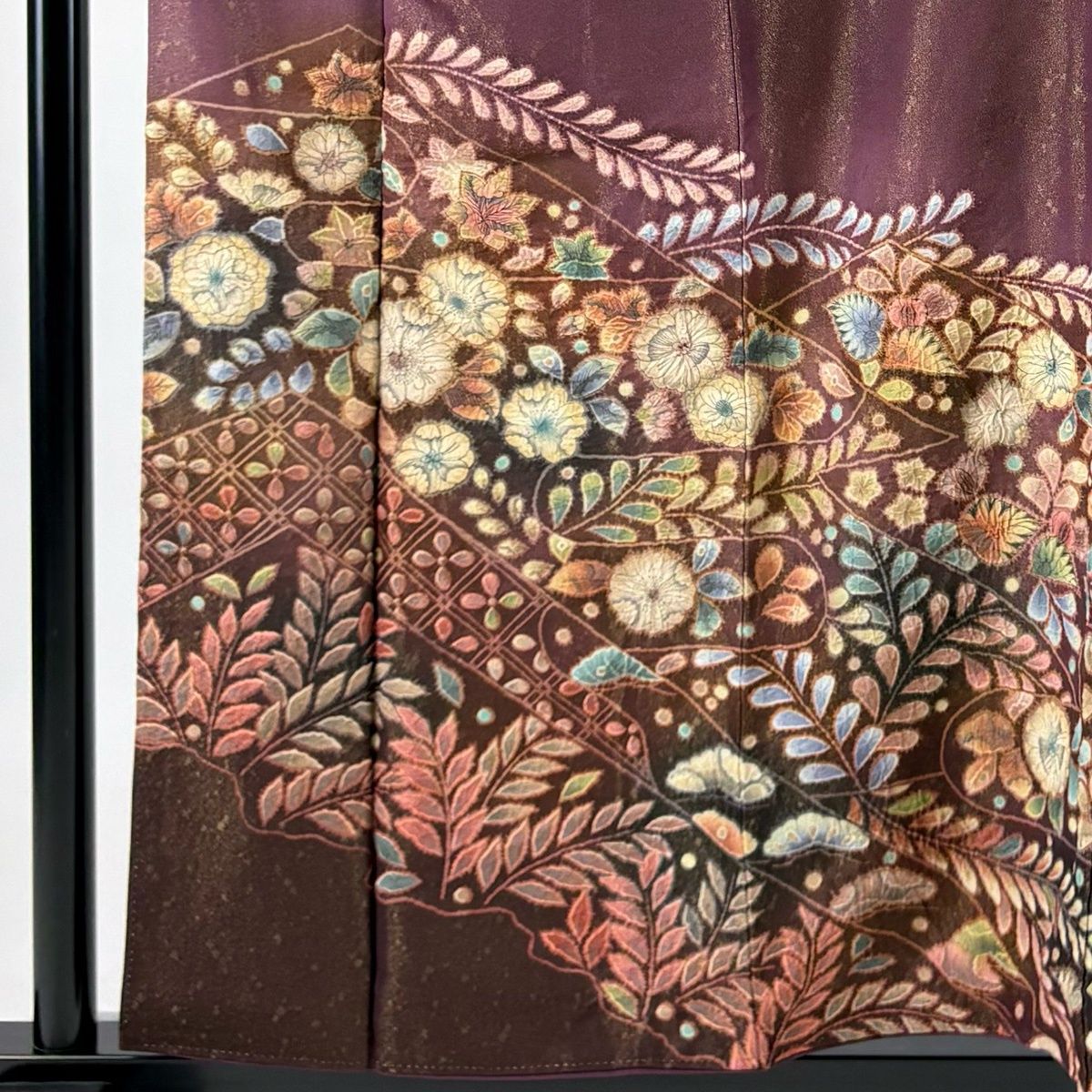 美品】 訪問着 身丈159cm 裄丈63cm S 袷 落款 辻が花 金通し 茶紫 正絹