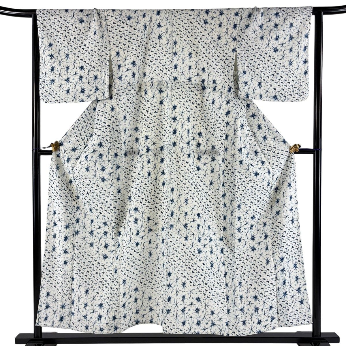 【美品】 浴衣 身丈154cm 裄丈65cm M 絞り浴衣 麻の葉 幾何学模様 クリーム 綿 名品 【中古】