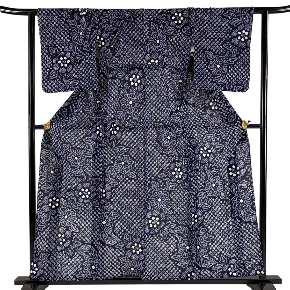 【美品】 浴衣 身丈156.5cm 裄丈62cm S 絞り浴衣 草花 濃紺 綿 名品 【中古】 16,132円