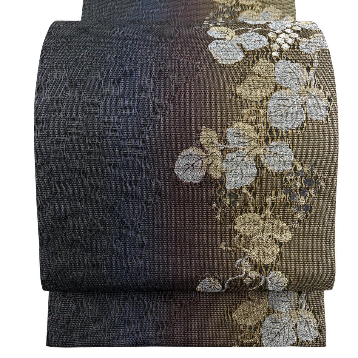 【美品】 袋帯 名品 葡萄 紺色 六通 正絹 【中古】