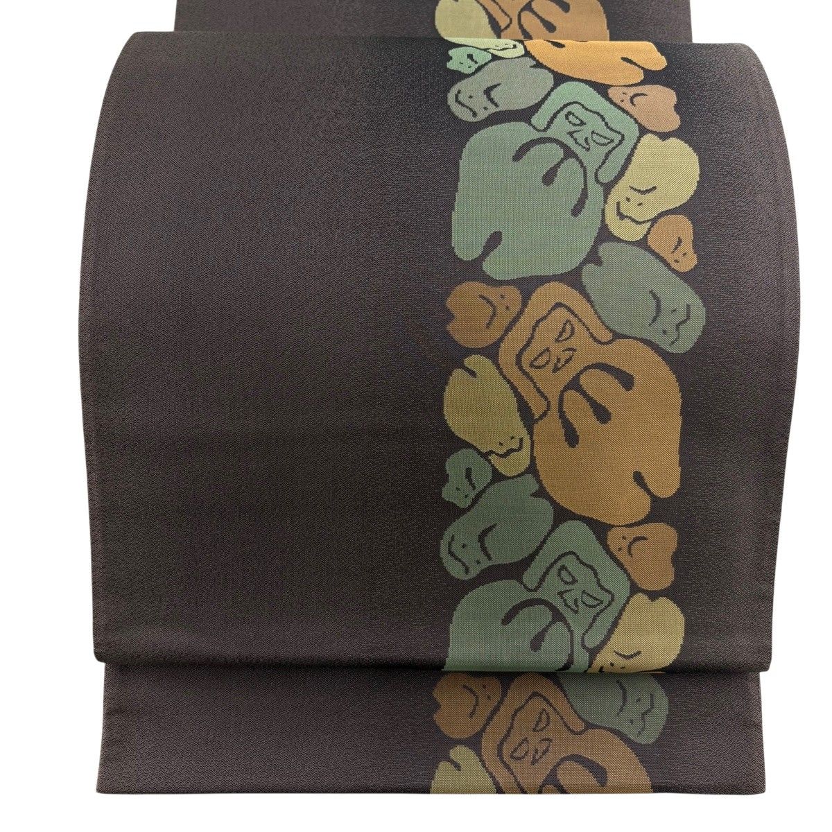【美品】 袋帯 名品 落款 だるま 焦茶色 全通 正絹 【中古】