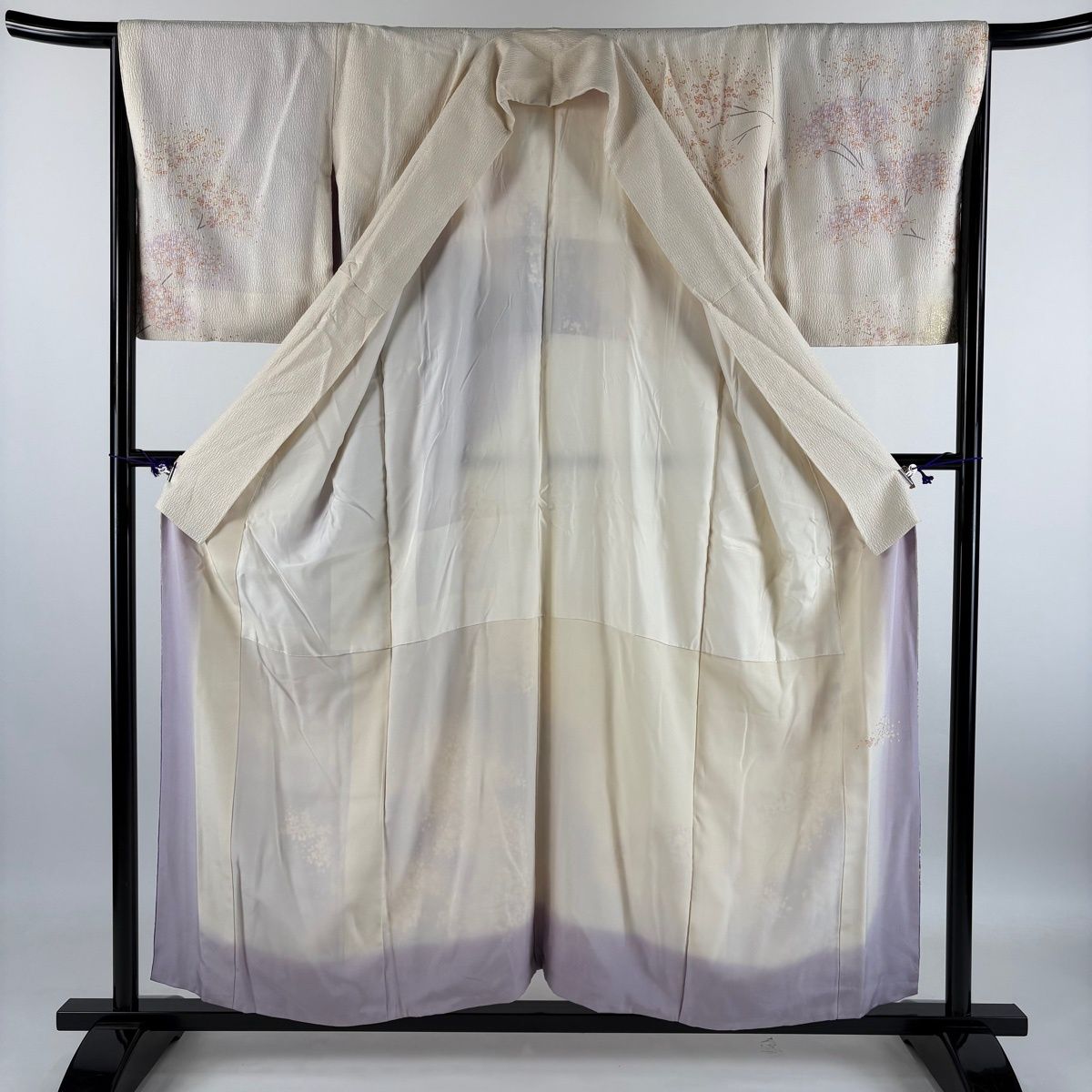 訪問着 身丈156cm 裄丈67.5cm L 袷 桜 銀通し 箔 クリーム 正絹 名品 【中古】