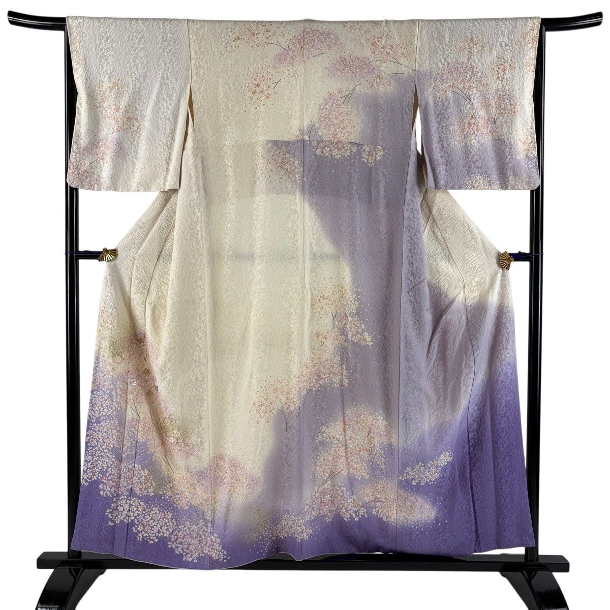 訪問着 身丈156cm 裄丈67.5cm L 袷 桜 銀通し 箔 クリーム 正絹 名品 【中古】
