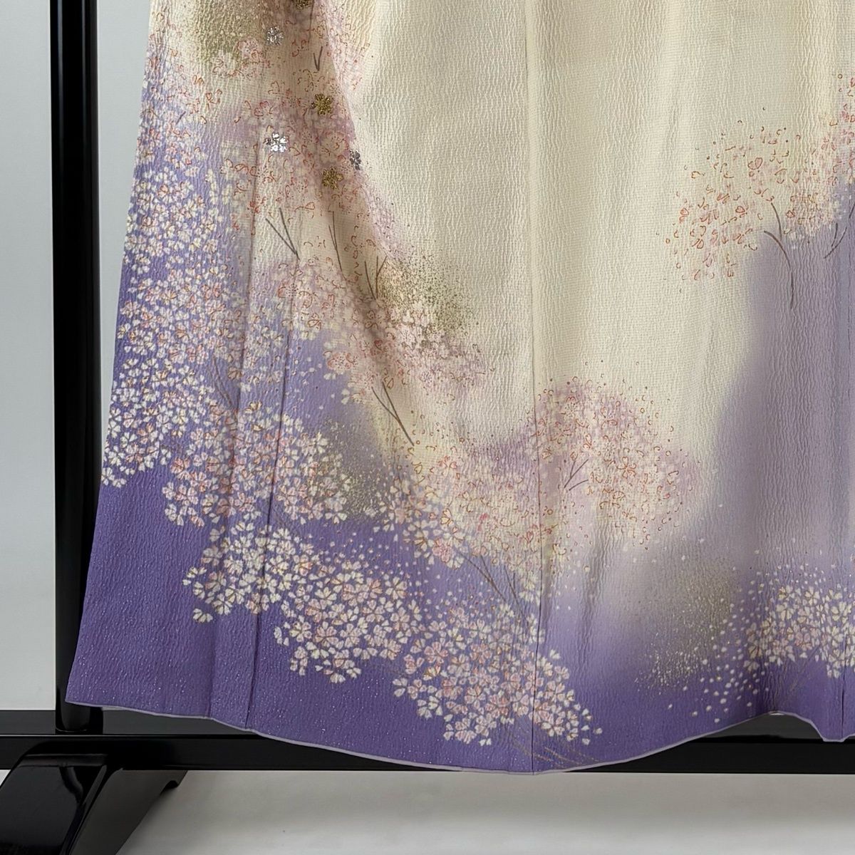 訪問着 身丈156cm 裄丈67.5cm L 袷 桜 銀通し 箔 クリーム 正絹 名品 【中古】