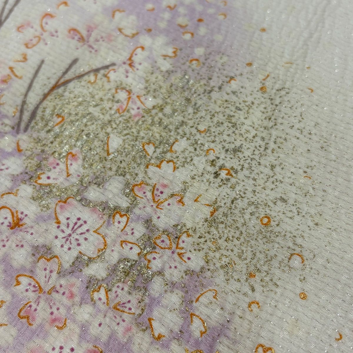 訪問着 身丈156cm 裄丈67.5cm L 袷 桜 銀通し 箔 クリーム 正絹 名品 【中古】