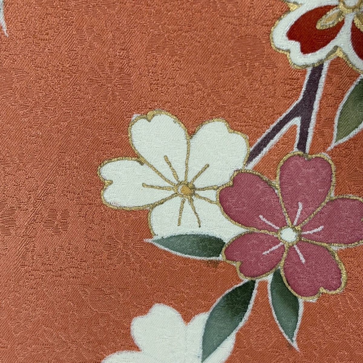 訪問着 身丈165.5cm 裄丈66.5cm M 袷 花筏 笠松 金糸 刺繍 サーモンピンク 正絹 秀品 【中古】