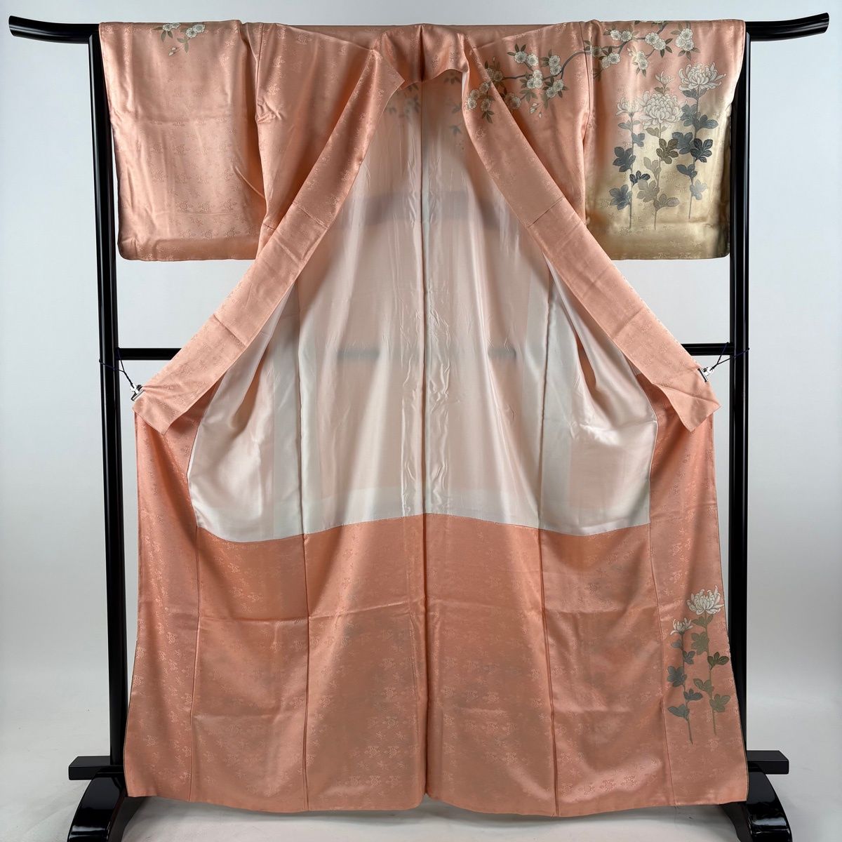 訪問着 身丈166.5cm 裄丈65.5cm M 袷 菊 金糸 金彩 薄ピンク 正絹 秀品 【中古】