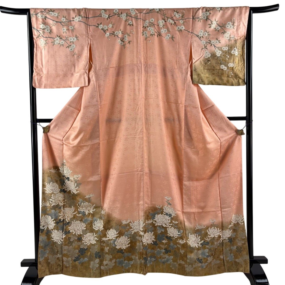 訪問着 身丈166.5cm 裄丈65.5cm M 袷 菊 金糸 金彩 薄ピンク 正絹 秀品 【中古】