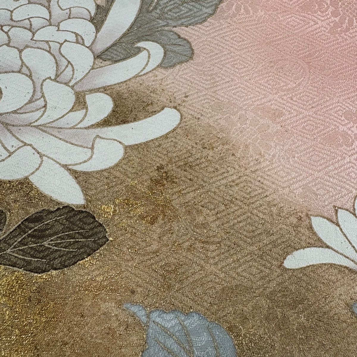 訪問着 身丈166.5cm 裄丈65.5cm M 袷 菊 金糸 金彩 薄ピンク 正絹 秀品 【中古】
