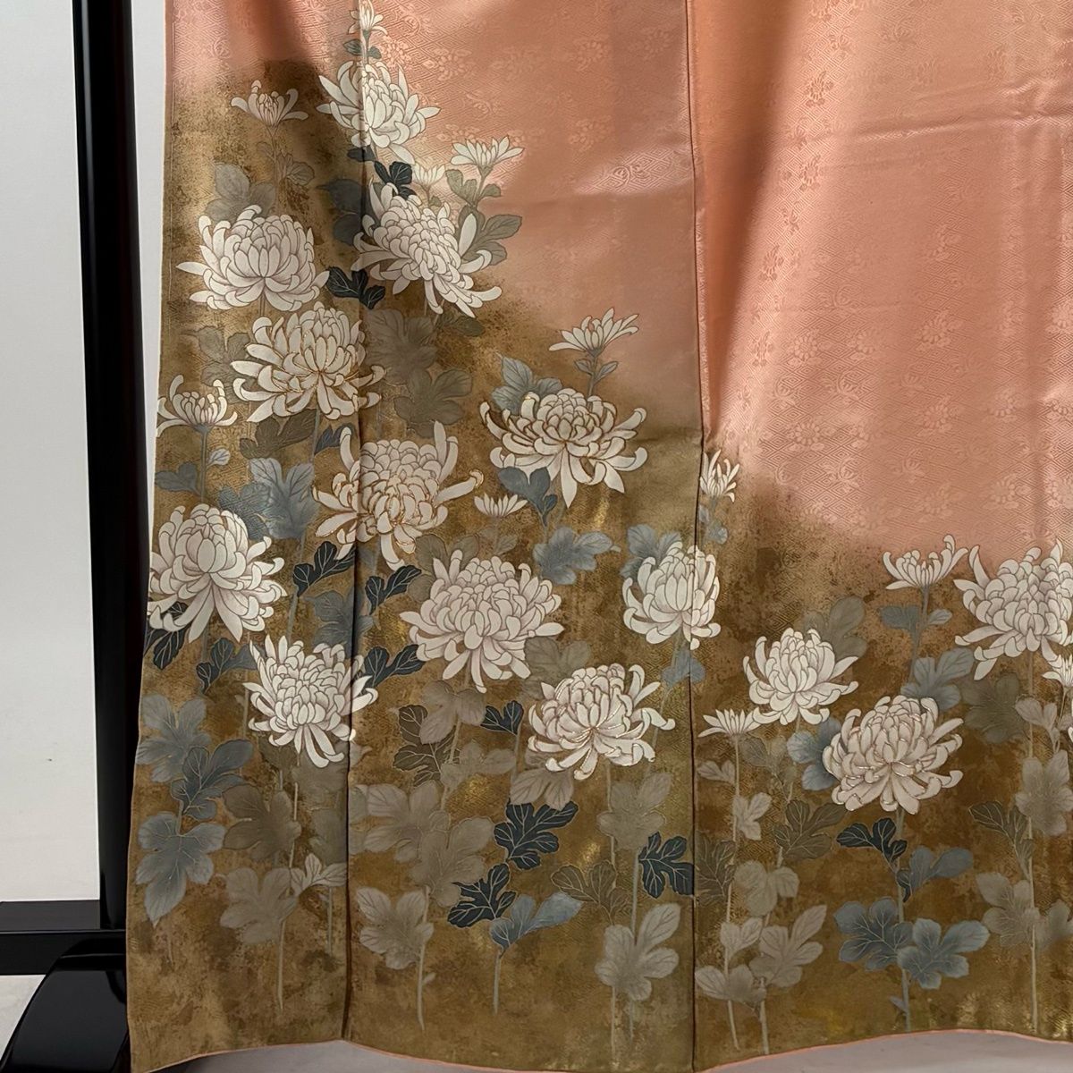 訪問着 身丈166.5cm 裄丈65.5cm M 袷 菊 金糸 金彩 薄ピンク 正絹 秀品 【中古】
