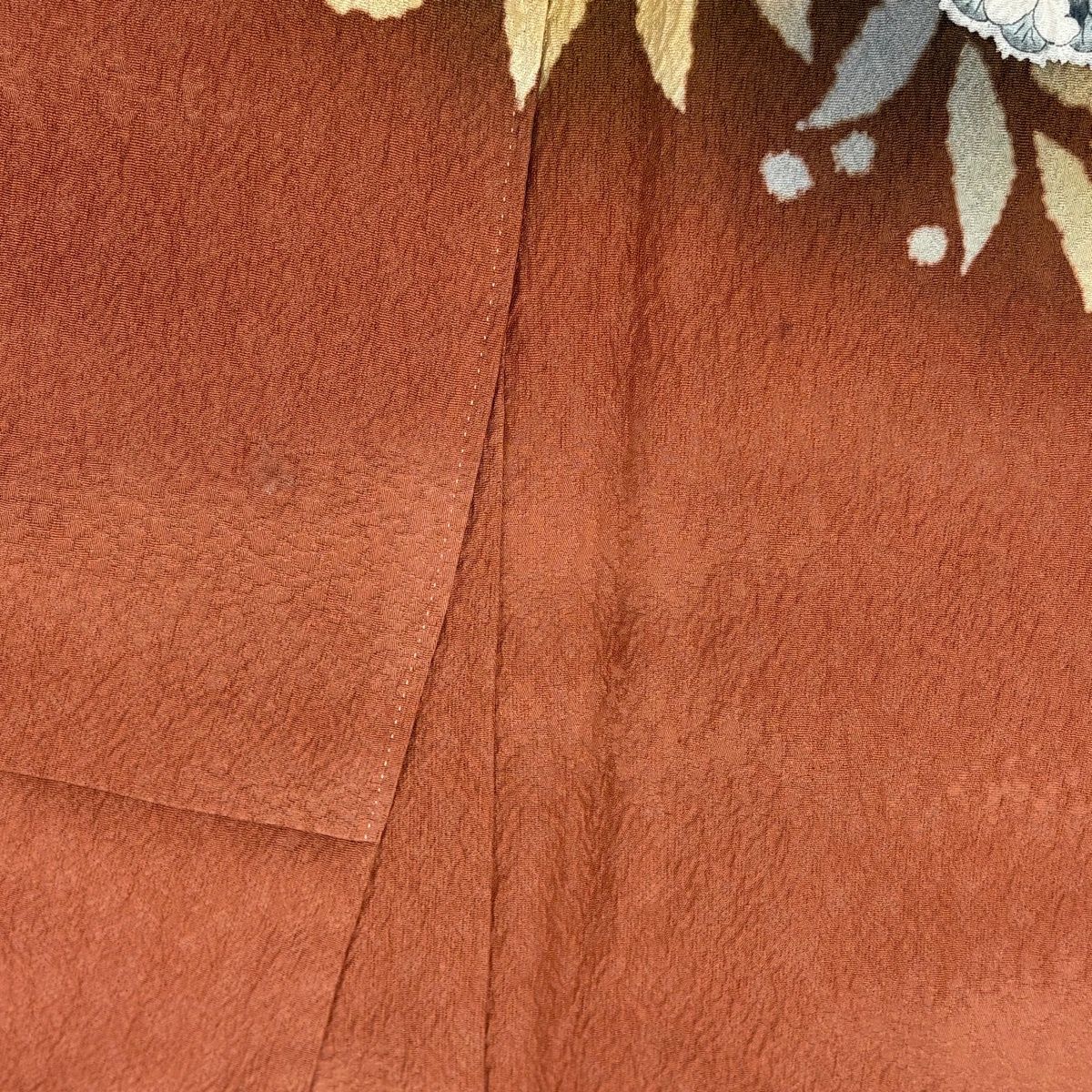 訪問着 身丈159cm 裄丈64cm M 袷 辻が花 金彩 染め分け 赤茶 正絹 秀品 【中古】