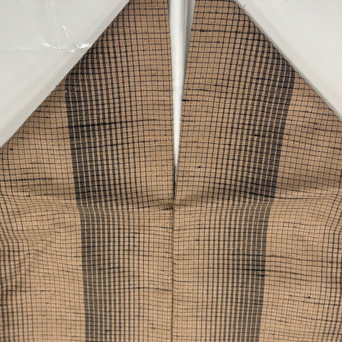 【美品】 紬 身丈163.5cm 裄丈63cm S 袷 縞 格子 薄茶色 正絹 秀品 【中古】 【美品】 紬 身丈163.5cm 裄丈63cm S 袷 縞 格子 薄茶色 正絹 秀品 【中古】
